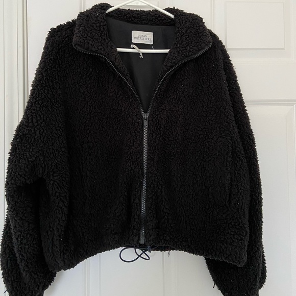 Black Zip-up Sherpa/ Teddy Jacket Urban Outfitters - Picture 2 of 2